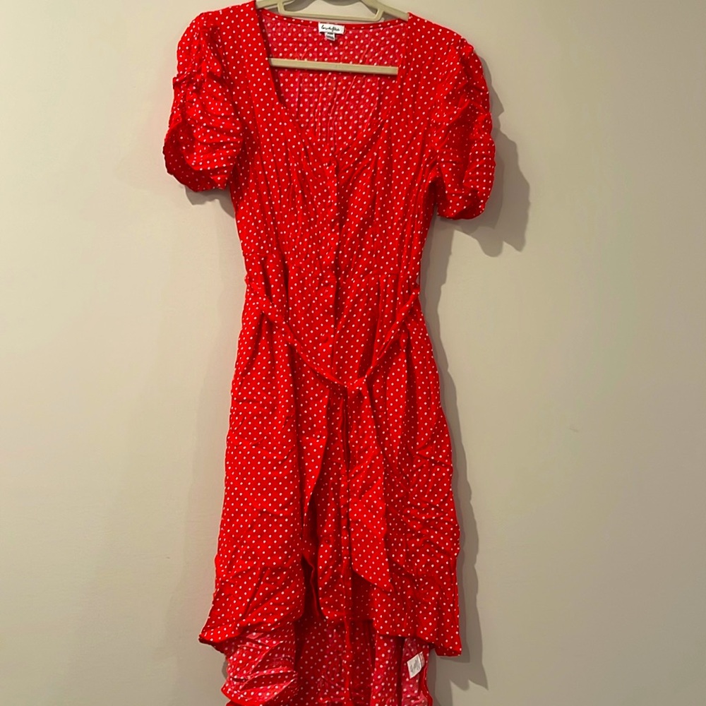 Red and white polka dot dress